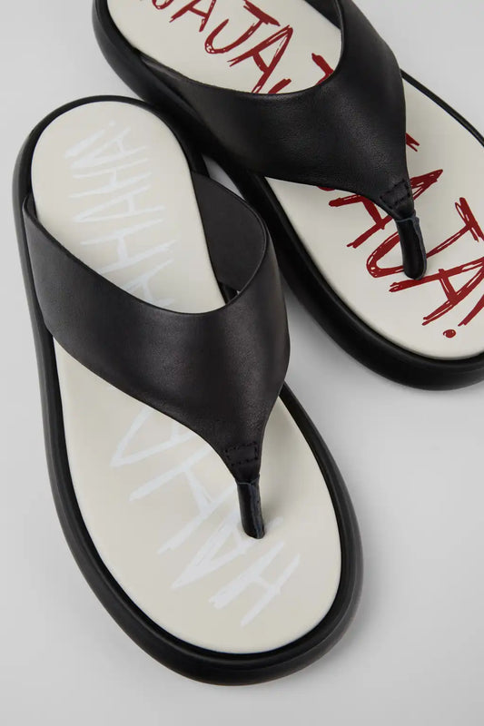 Twins Black Leather Sandals for Women.