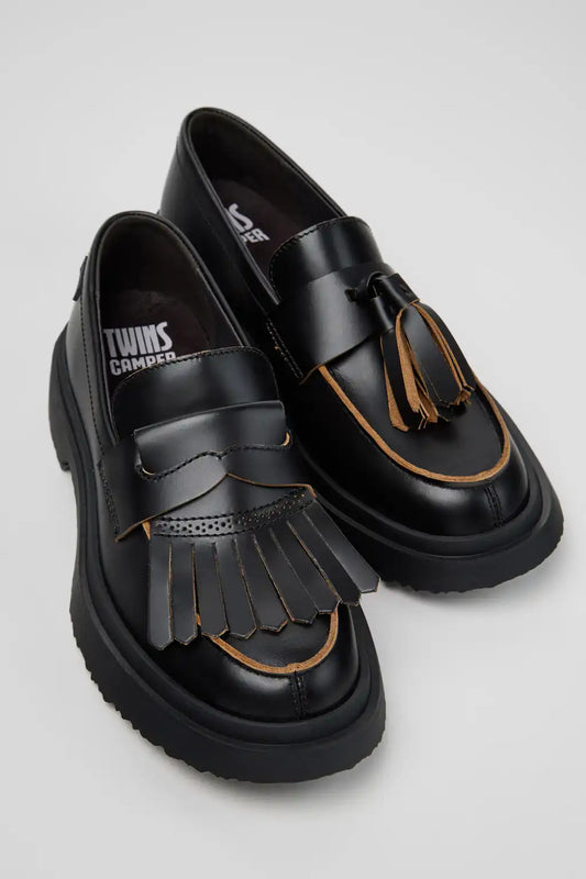 Twins Black Leather Nautical Shoes for Men.