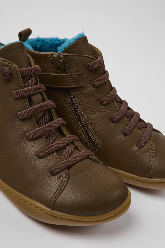 Peu Brown leather ankle boots for kids