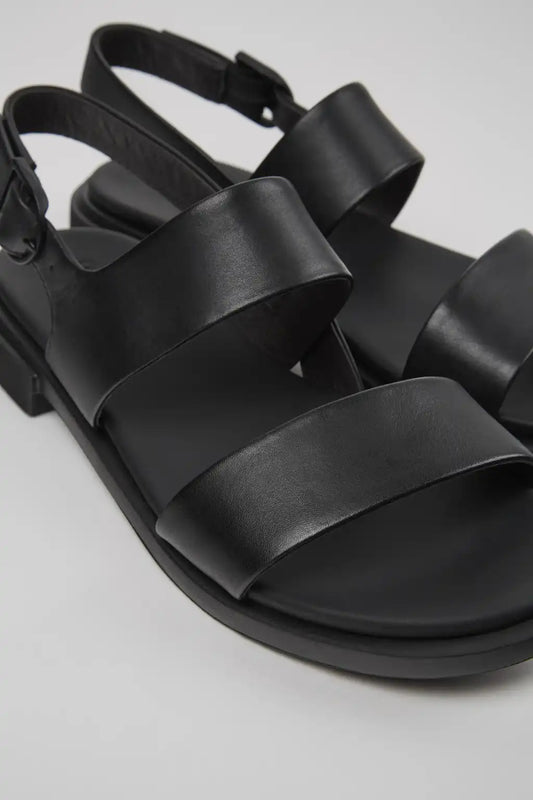 Edy Black Leather Sandals for Women.