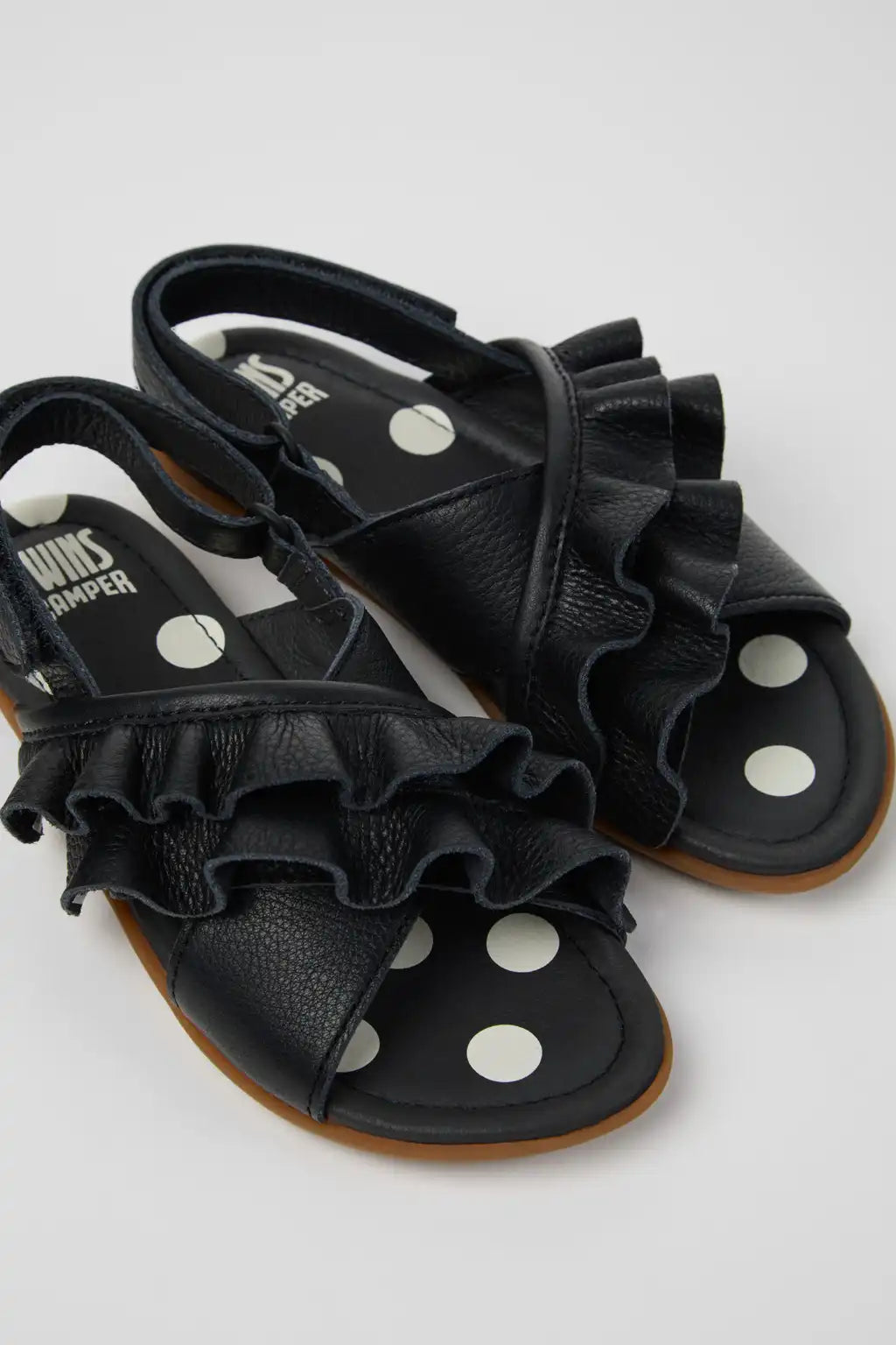 Twins Black Leather Sandals for kids.