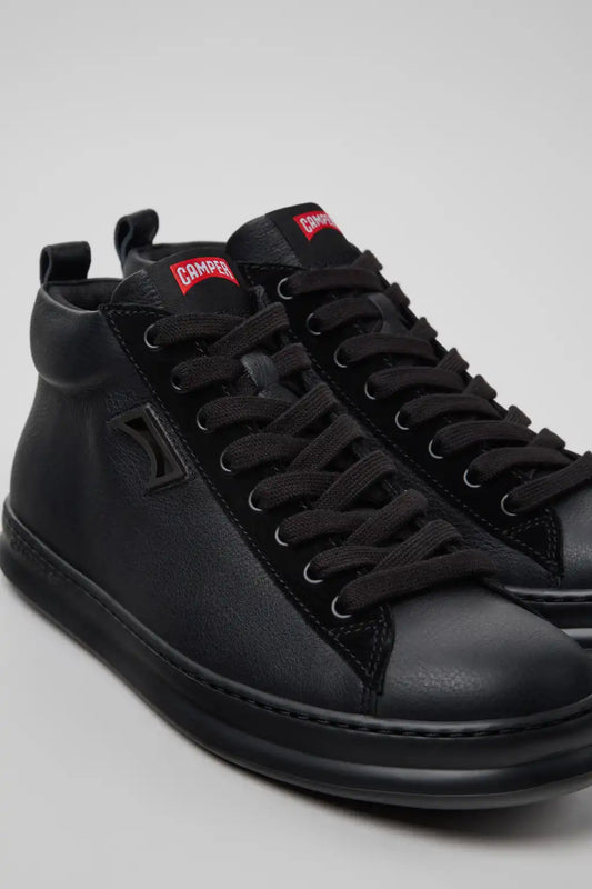 Runner Black Leather and Nubuck Sneakers for Men.