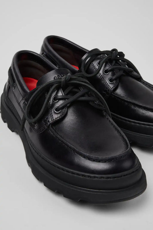 Brutus+ Black Leather Nautical Shoes for Men.
