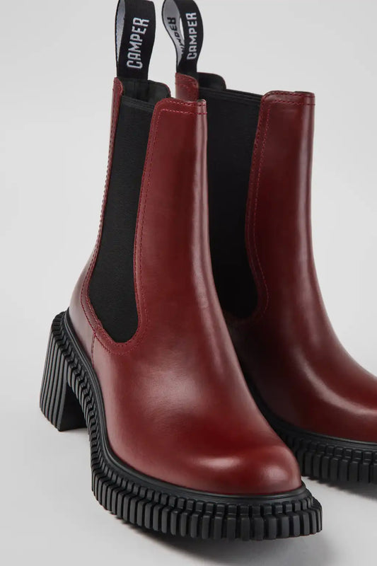 Pix London Burgundy Leather Ankle Boots for Women.