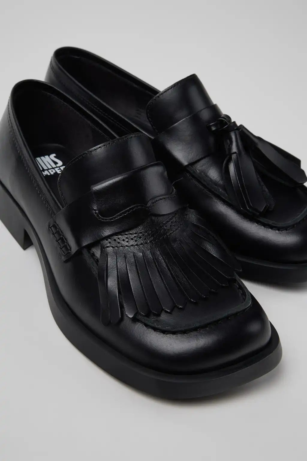 Twins Black Leather Moccasins for Women.